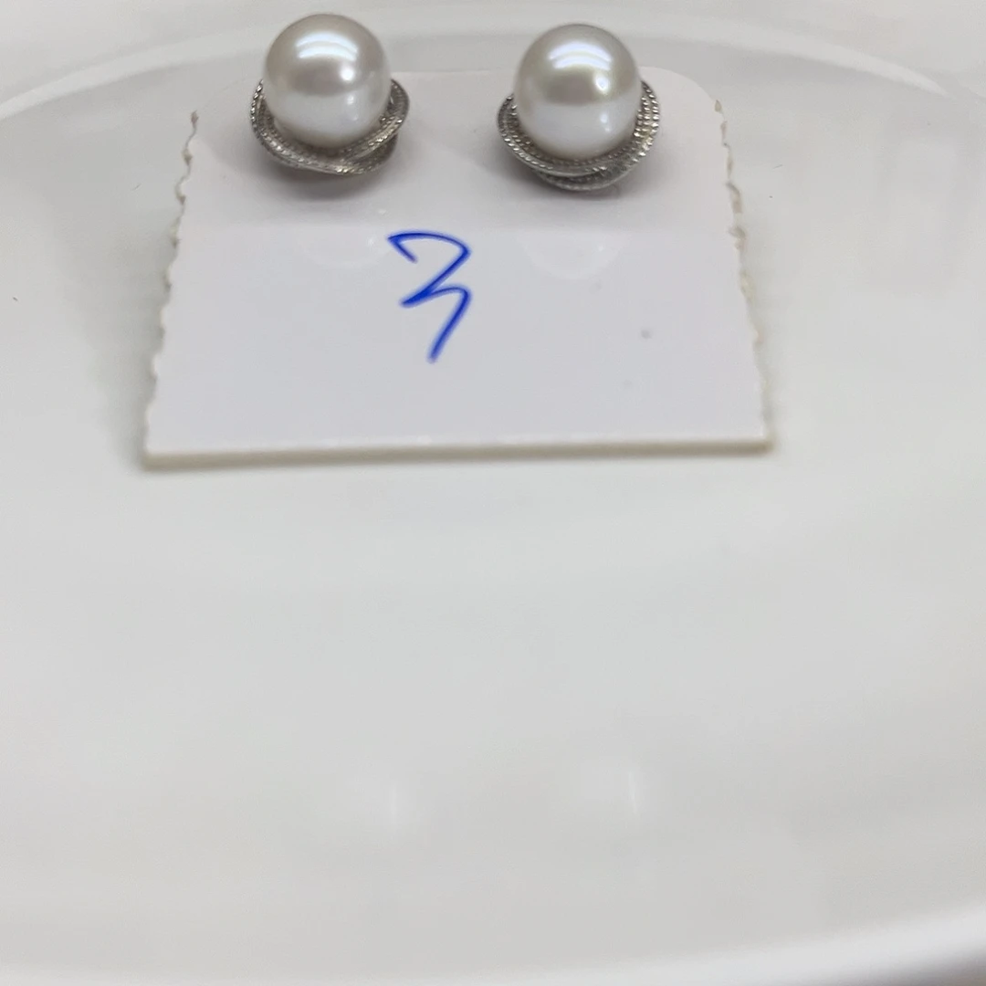耳饰银S925镶嵌淡水珍珠9毫米