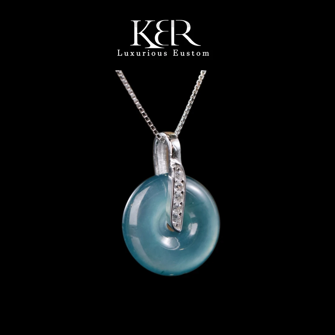 新款天然A货翡翠925银扣头平安扣吊坠项链简易百搭时尚KBR0603001