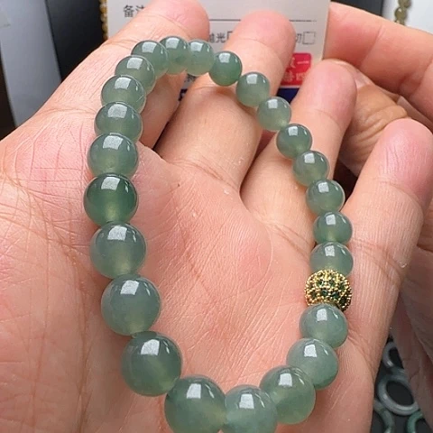 定制翡翠未镶嵌晴绿油青手串卡7.7不退不换