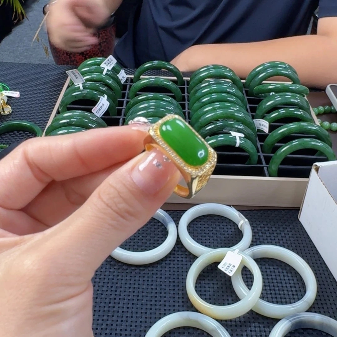 和田玉（碧玉）戒指银S925镶嵌