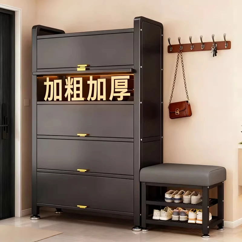 鞋柜钢制鞋架防尘收纳柜家用门口一体靠墙简易安装防潮防锈玄关柜