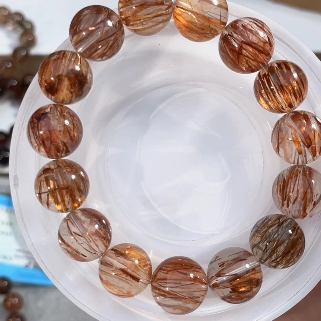 霞****水晶手串未镶嵌黑金超七15+