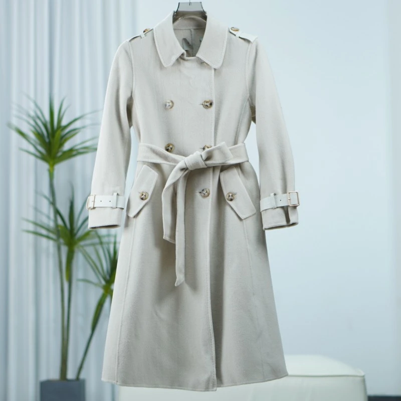 秋S系列  WO-543 女装秋冬长款双排扣毛呢外套杏色1246091006