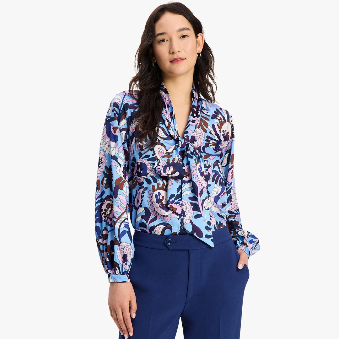 kate spade NEW YORKWOVEN海洋花卉蝴蝶结翻领女式衬衫