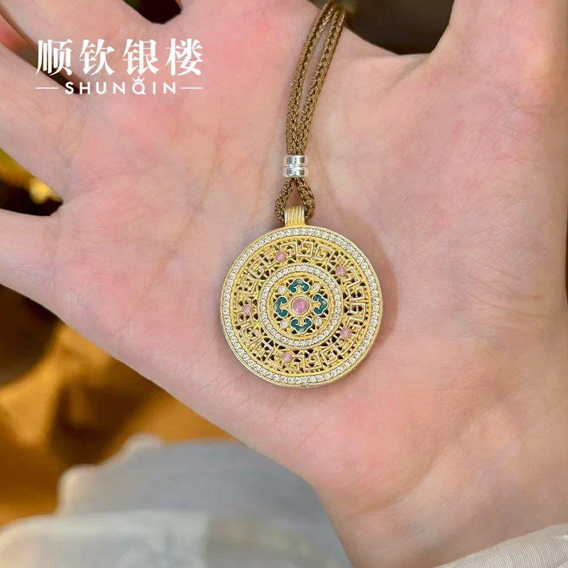 顺钦银楼 吊坠足银珐琅 【千韵吊坠】999.9国风设计感描金罗盘吊坠