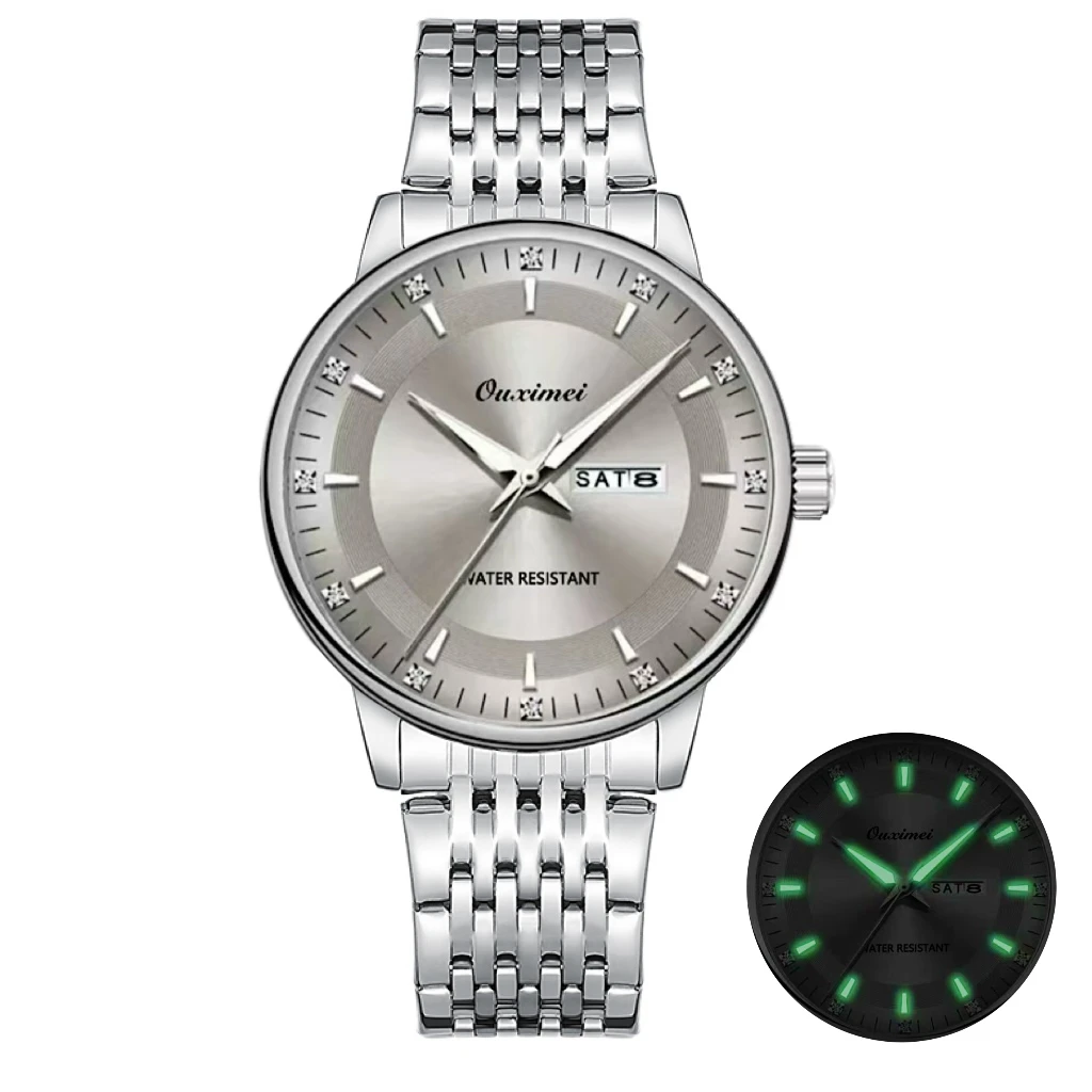 W顶奢幻影灰简约双日历全自动男士防水手表HX