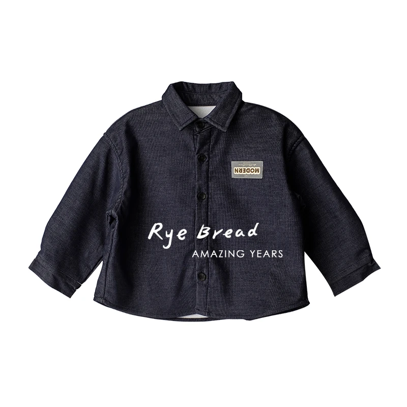 ryebread/黑面包童装 韩系衬衫领加绒男小童长袖衬衫4秋冬