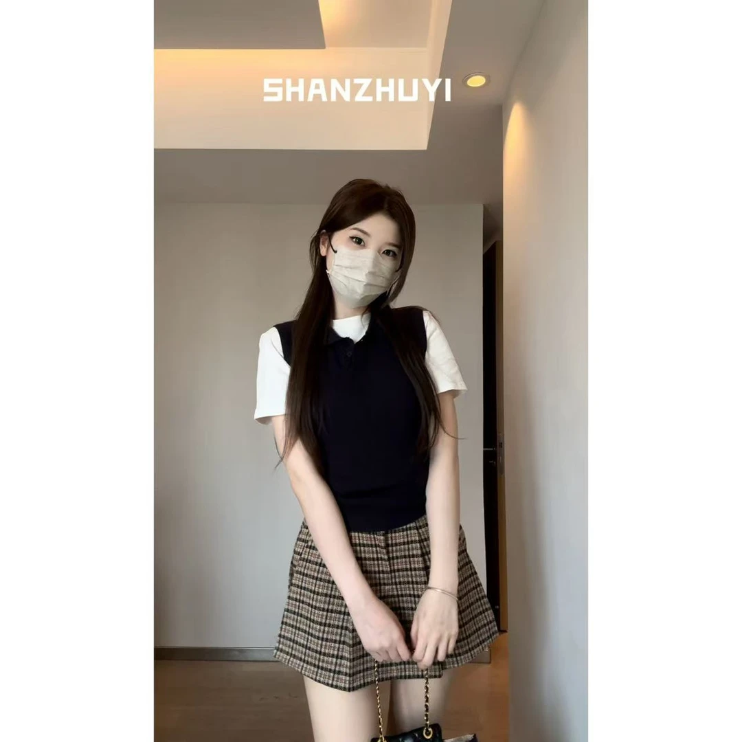 [山住一]美式校供学妹 短袖T+polo衫+百褶裙