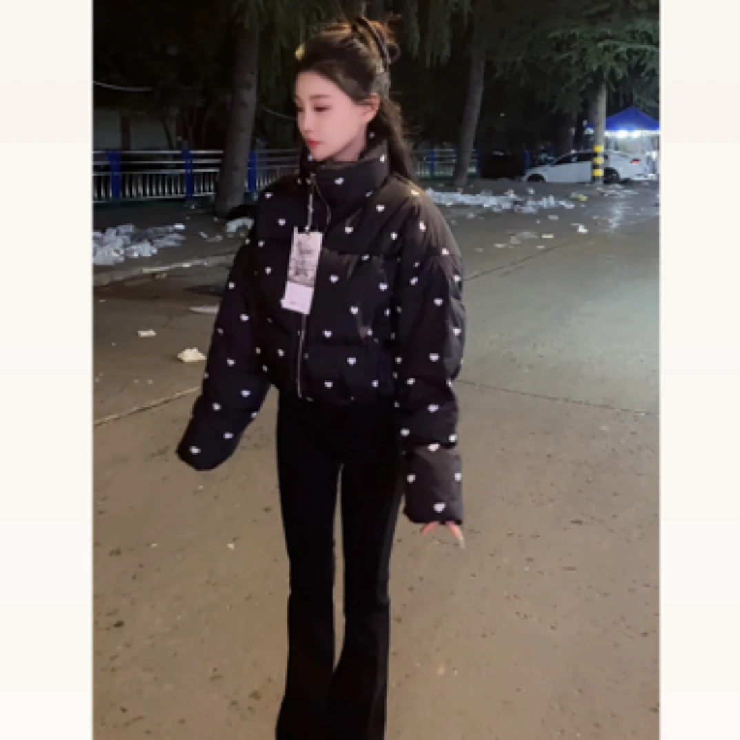 爱心立领短款羽绒服外套女冬季24新款保暖白鸭绒小个子面包服上衣