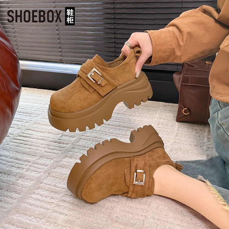 SH0EBOX鞋柜厚底增高魔术贴乐福鞋女2025秋季新款勃肯鞋豆豆鞋
