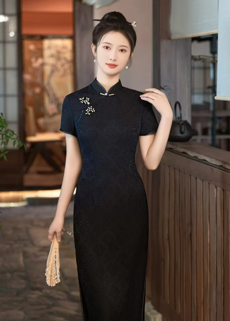 【黑美人】2025中国风提花春夏旗袍中式复古优雅气质-A8