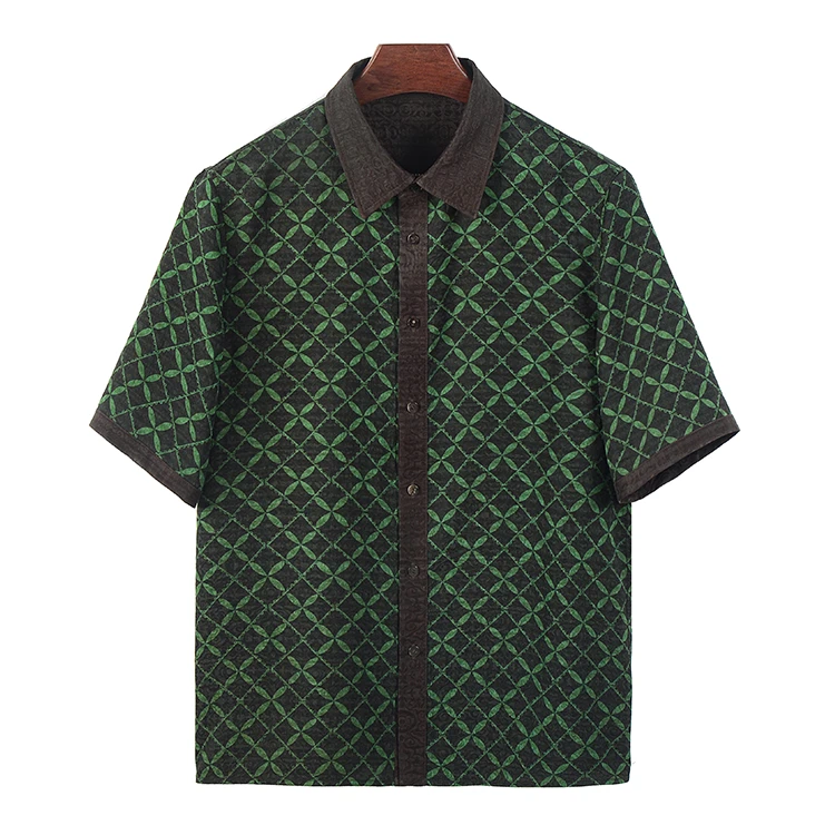 88605 男士短袖撞色衬衫双面穿桑蚕丝冠乐绉香云纱中式复古短袖