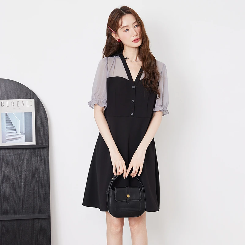 绮娑大码女装夏季2025新款假两件胖MM显瘦连衣裙遮肚子收腰A字裙