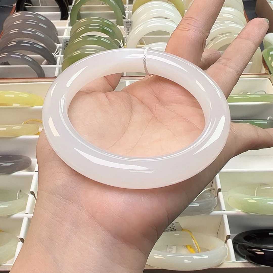 和田玉未镶嵌手镯冰白起猫光，捡漏，老料