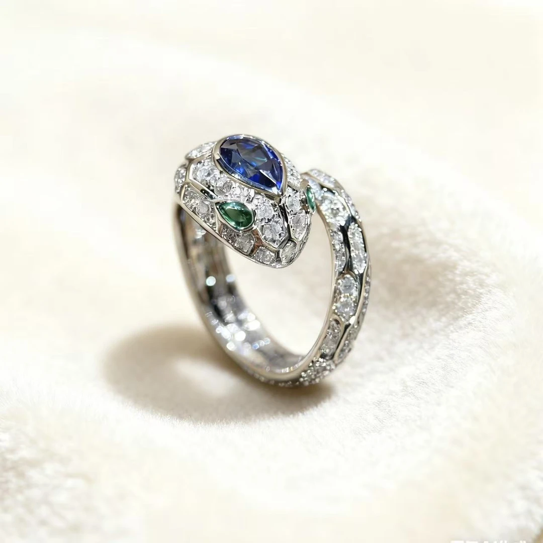 QANNA【满钻灵蛇】【蓝眼睛】欧美风奢华晚宴款欧美风豪华钻石戒指AY