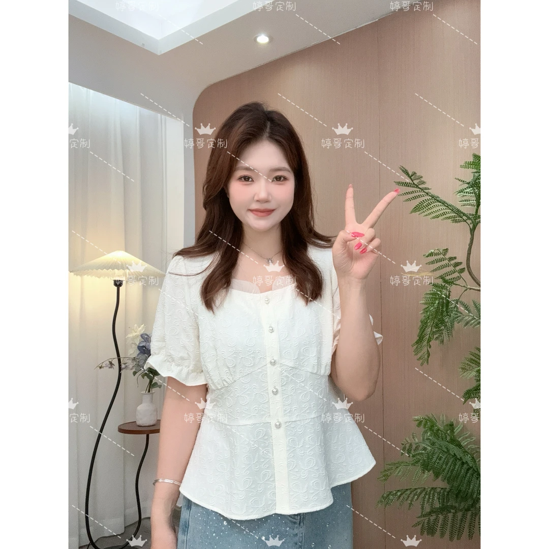 【 新款 婷哥定制 落日剪影】夏季温柔风设计感短袖上衣TGW41590