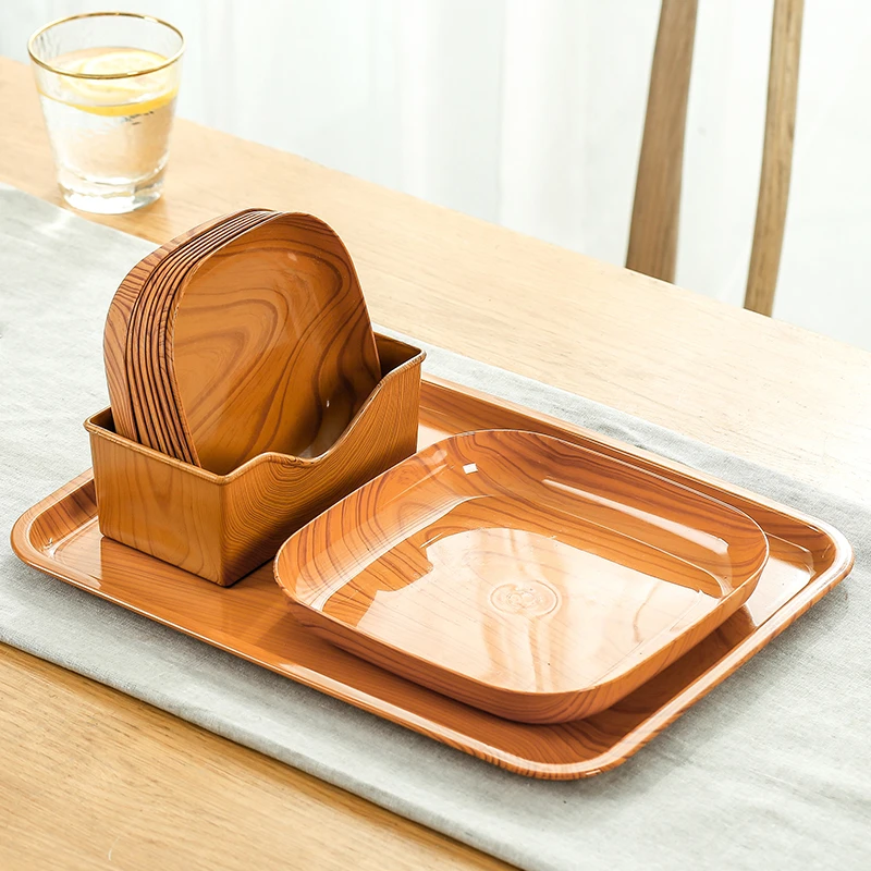 拉萨发货西藏包邮家用客厅仿木纹茶点盘点心托盘小盘九件套