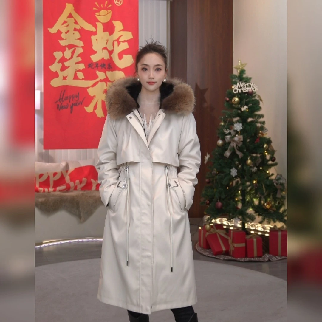 【玉兔】2024新款女士派克服冬季加厚长款休闲时尚大毛领