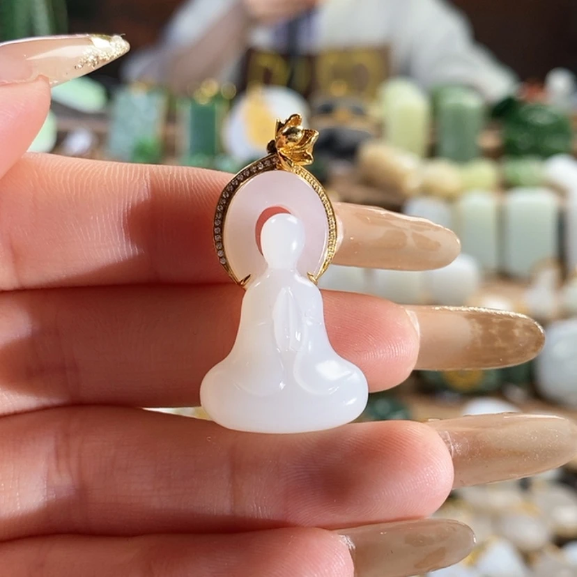 【闪购商品】和田玉吊坠18K金镶嵌