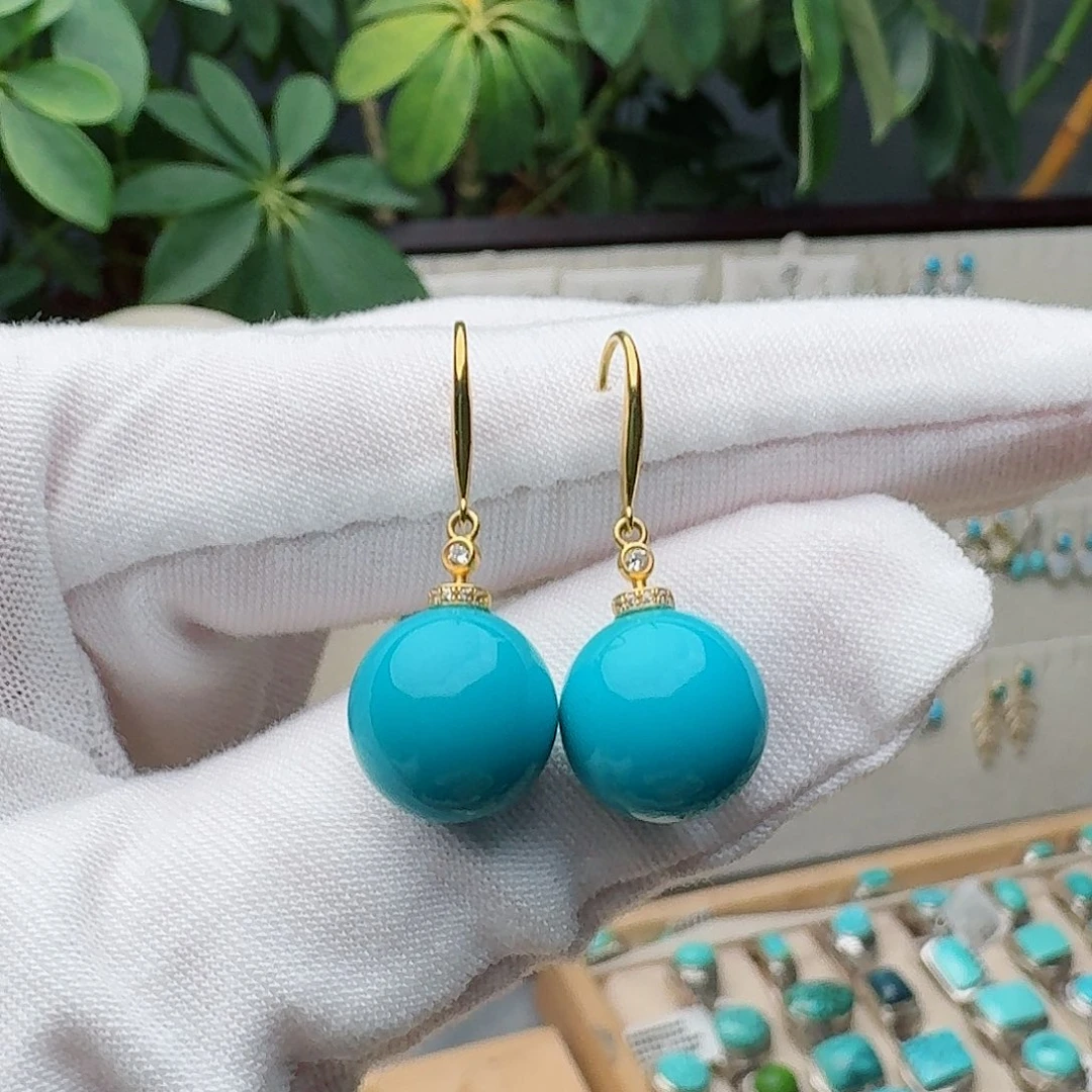 绿松石18K金镶嵌耳饰耳环