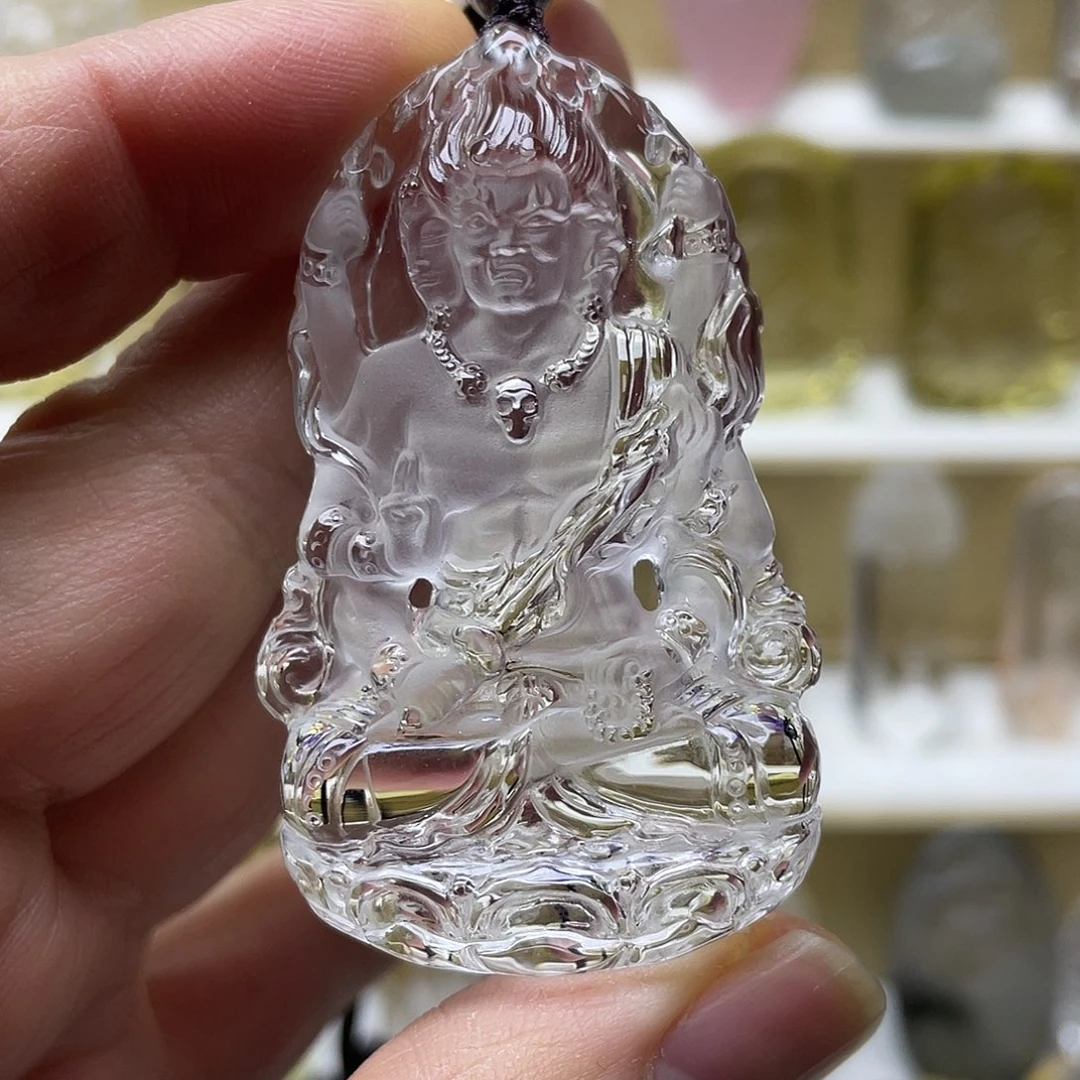 水晶未镶嵌颈饰白水晶大师精雕三头六臂不动明王吊坠