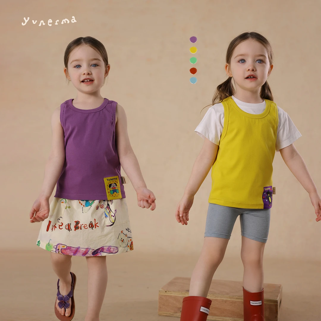 幼儿园宝宝糖果色贴布针织吊带允儿妈女童夏季百搭背心儿童套头衫