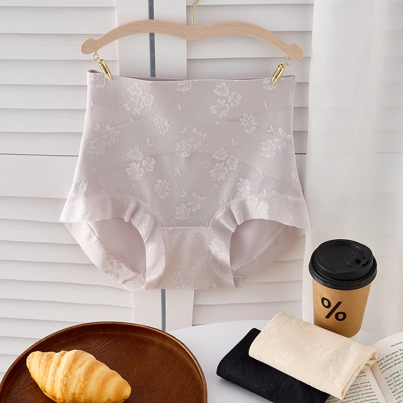 S16#繁花冰肌蕾丝收腹塑身舒适无痕简约女士内裤高腰底裤高腰大码
