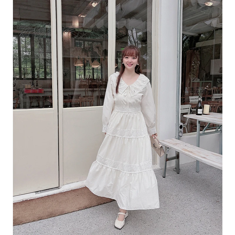 37752法式茶歇大码连衣裙复古甜美荷叶边减龄秋季新款气质V领裙子