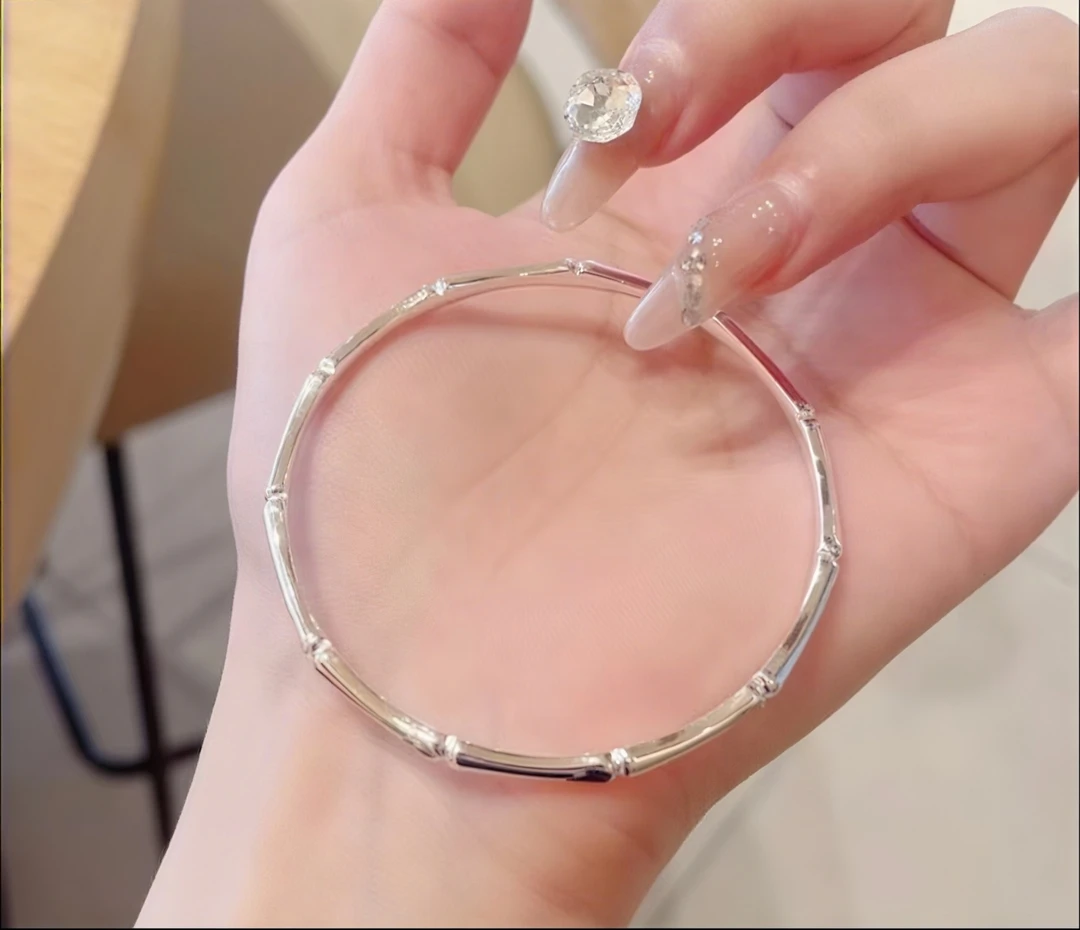 足银手镯 足银手镯单环竹节闭口光面实心简约足银999.9纯银手镯