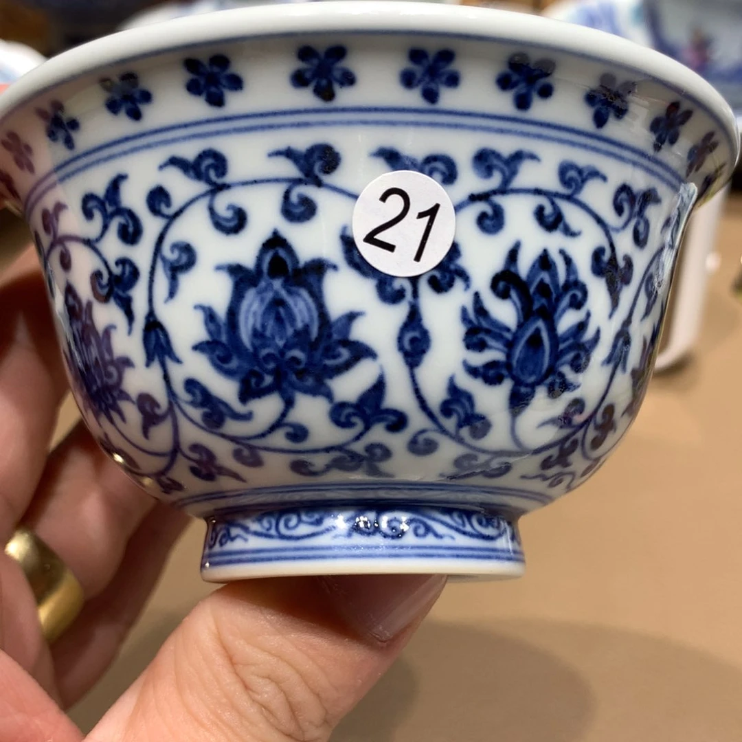 杯子疯21青花缠枝莲压手杯