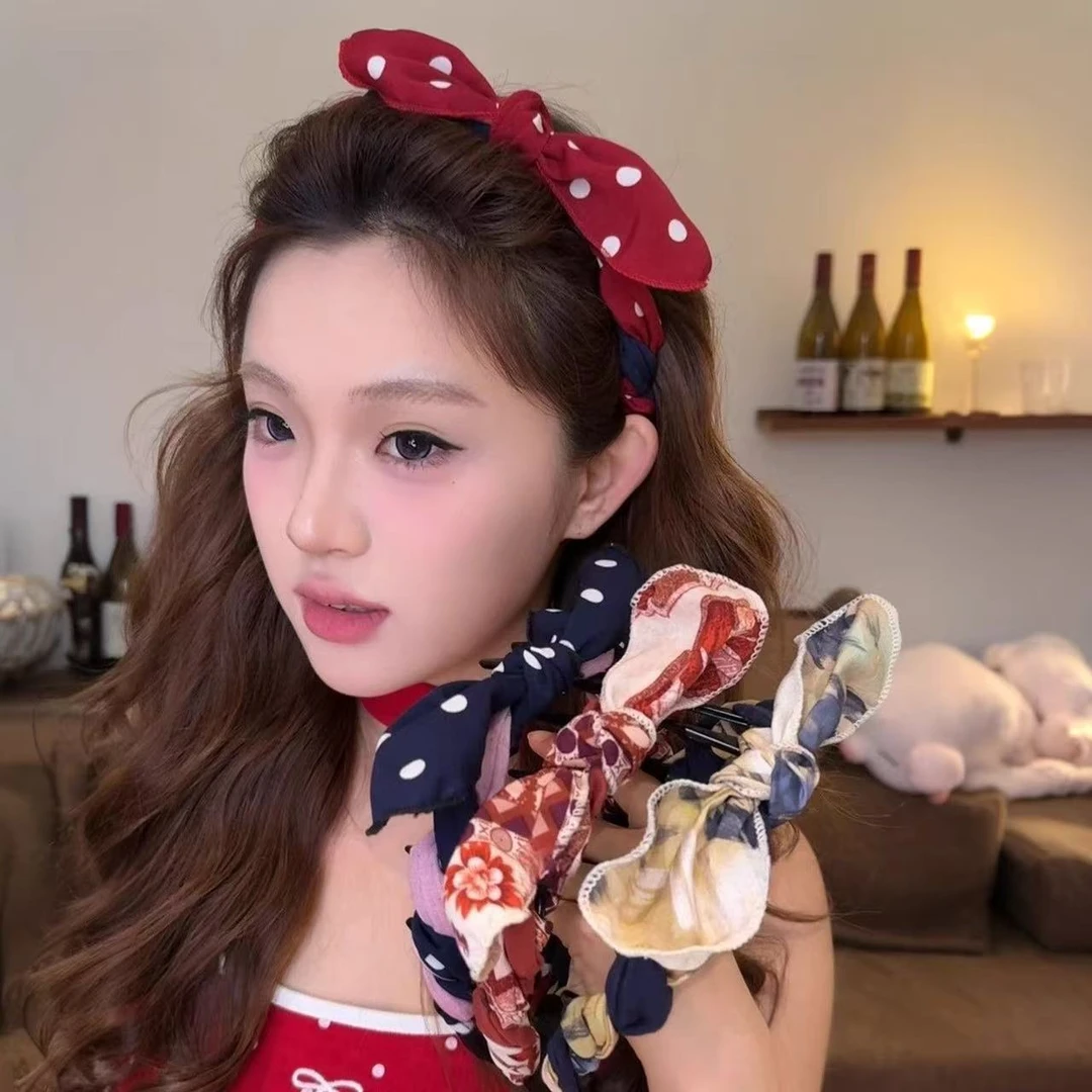 撞色兔耳～热情明媚！新款撞色兔耳朵纽结反着戴齿梳发箍甜妹高颅