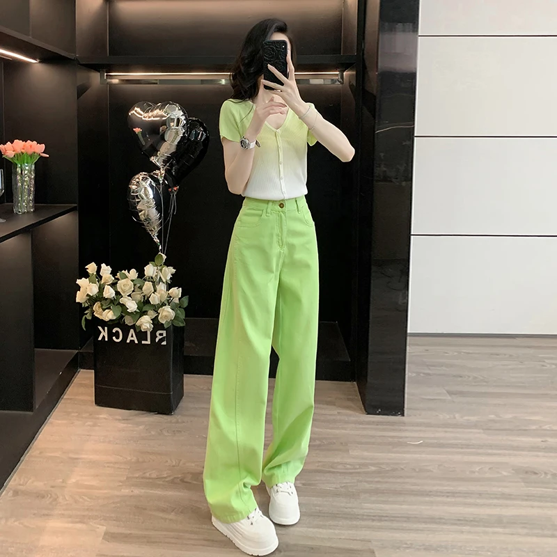 休闲运动套装女夏季新款时尚短袖针织T恤显瘦绿色女装两件套潮