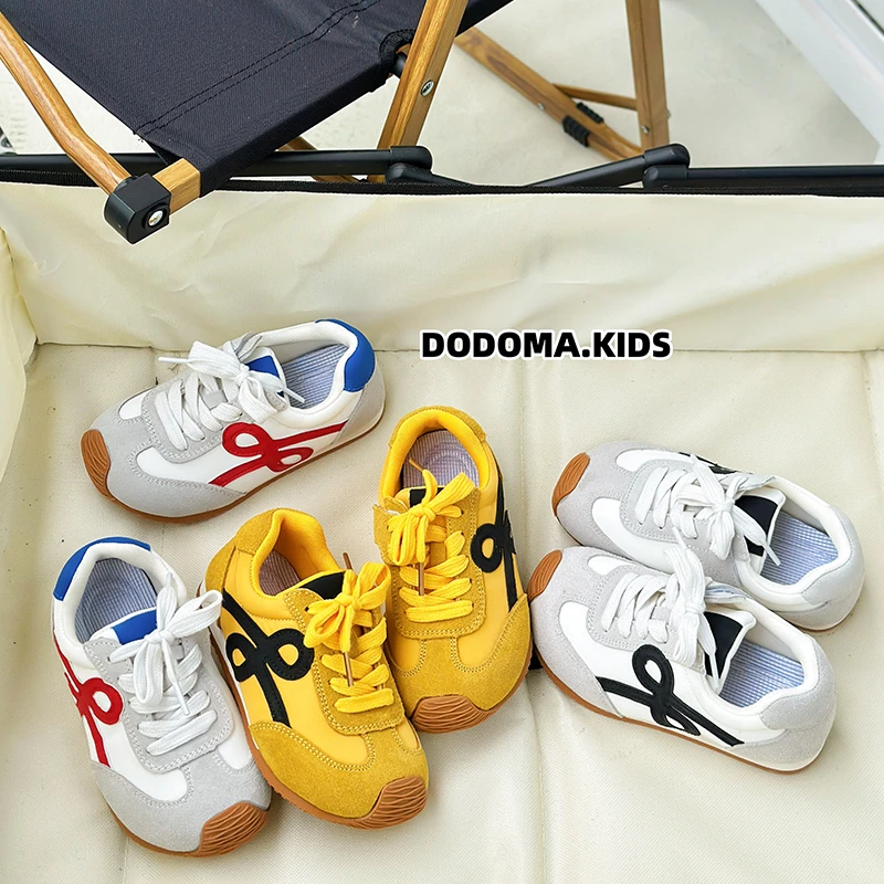 儿童德训鞋春秋款男女童真皮运动鞋中大童拼色小白鞋女孩子阿甘鞋