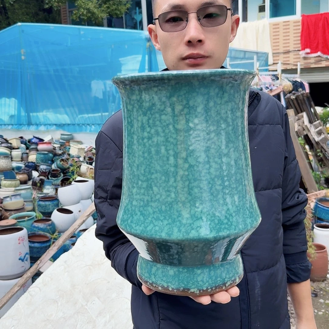 紫砂花盆口20高30（一个束腰雪花绿