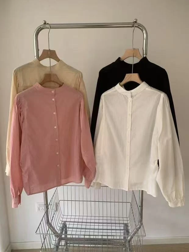 四季青韩系简约舒适立领长袖衬衫女春秋季百搭宽松设计感休闲上衣