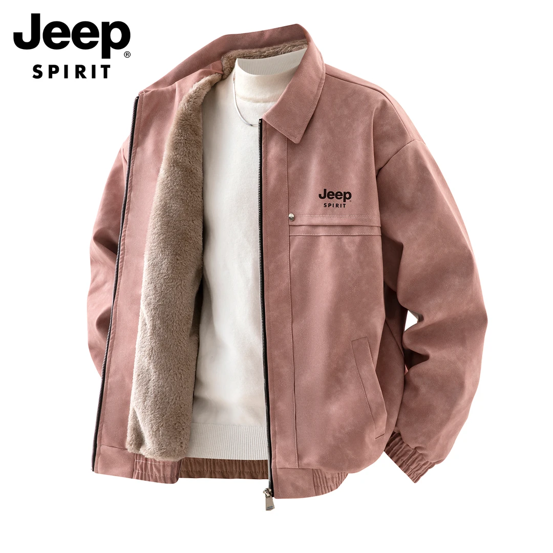 JEEPSPIRIT吉普冬季男士加绒工装夹克上衣宽松男装加绒皮衣