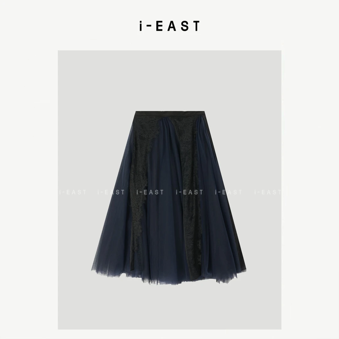 i-EAST 冰萃海盐~蕾丝纱纱设计感半身裙-5C Q25060