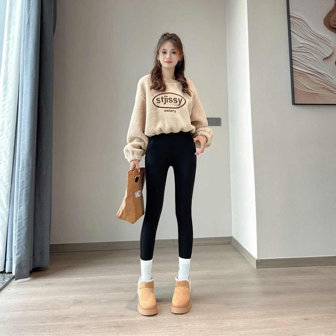 拉夏贝尔9316春夏新款修身窄版阔腿休闲裤显瘦高腰外穿加厚