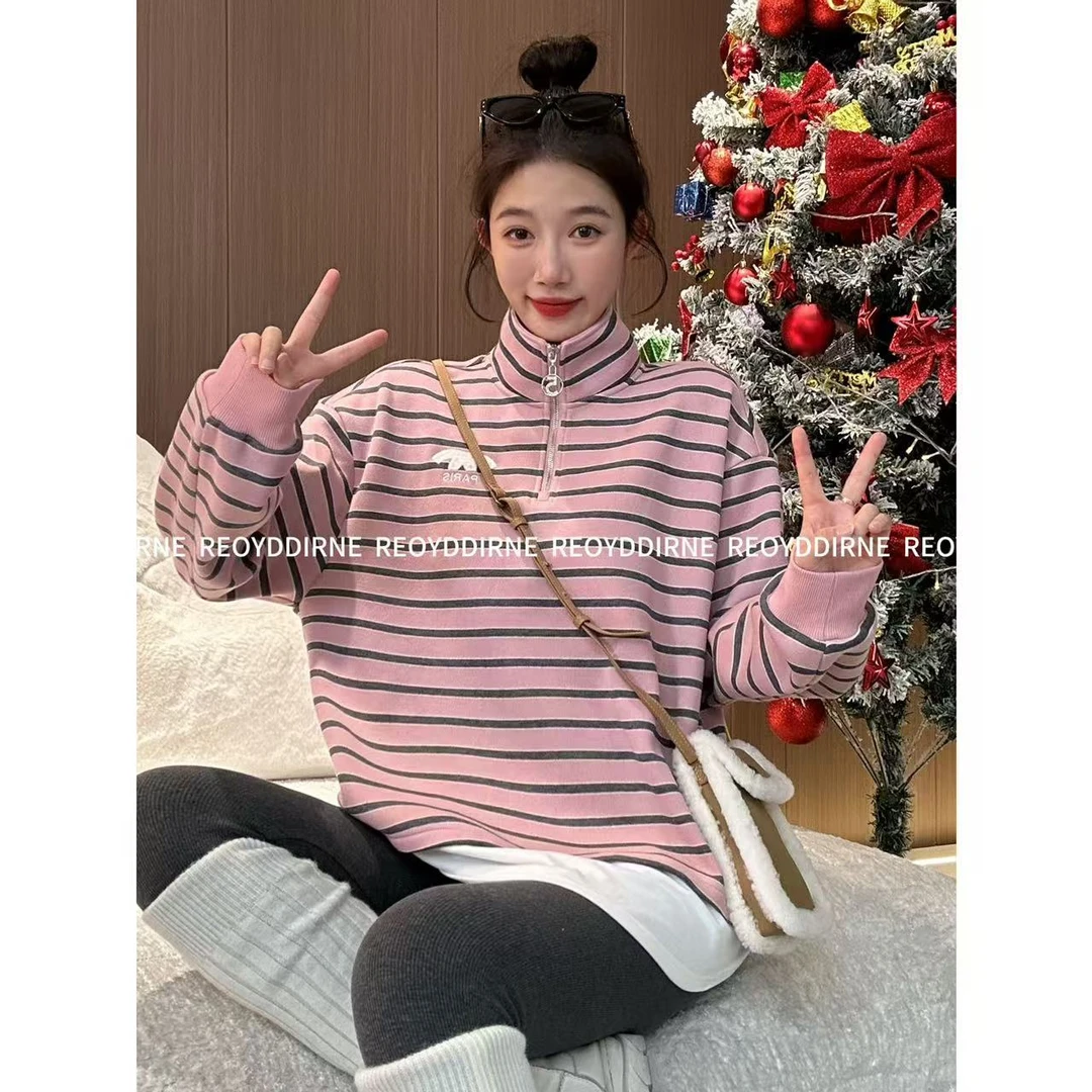 兔兔TUTU-【Reoyddirne】25早春新款显瘦长袖加厚立领卫衣118356