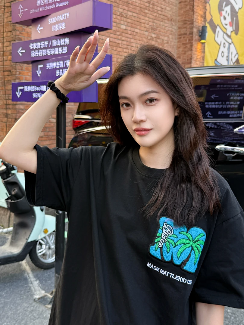 Fiuu 260g重磅m字毛巾绣马里奥 休闲度假风宽松T短袖恤男女情侣款