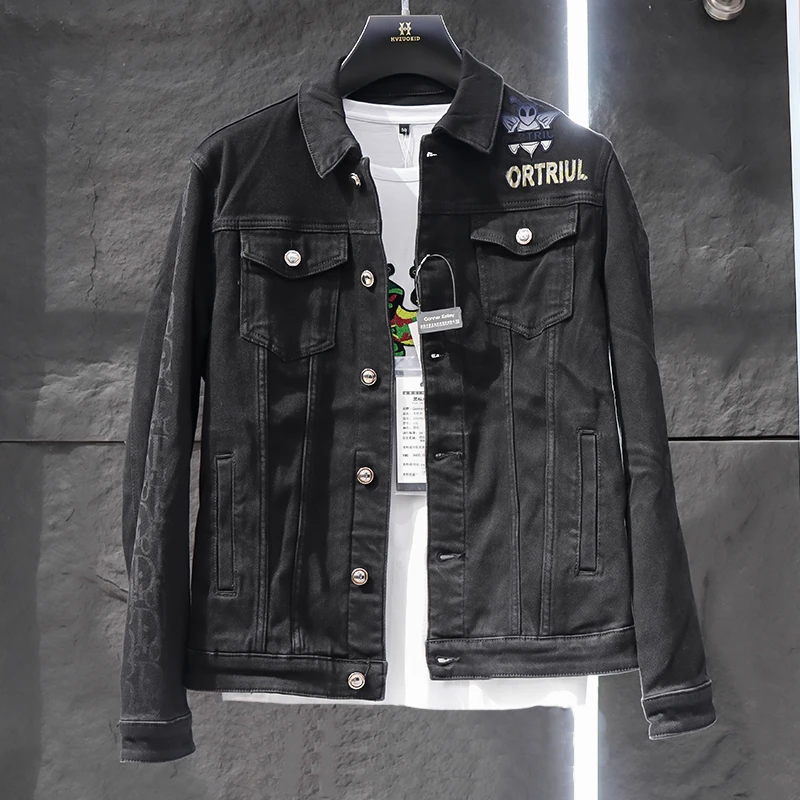 男士春秋潮百搭黑色牛仔外套9021