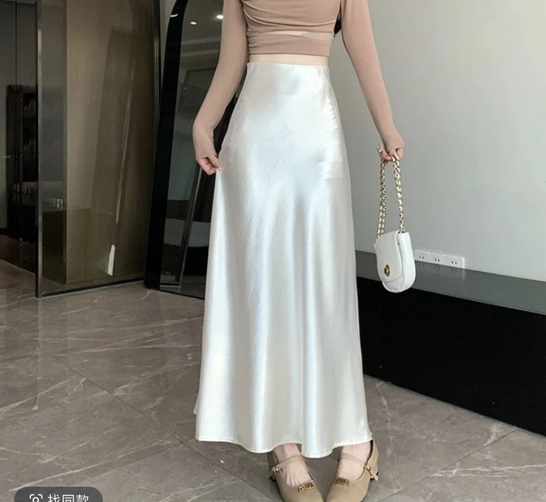 高级感缎面鱼尾裙半身裙女春秋高腰垂感荷叶边a字包臀裙子79