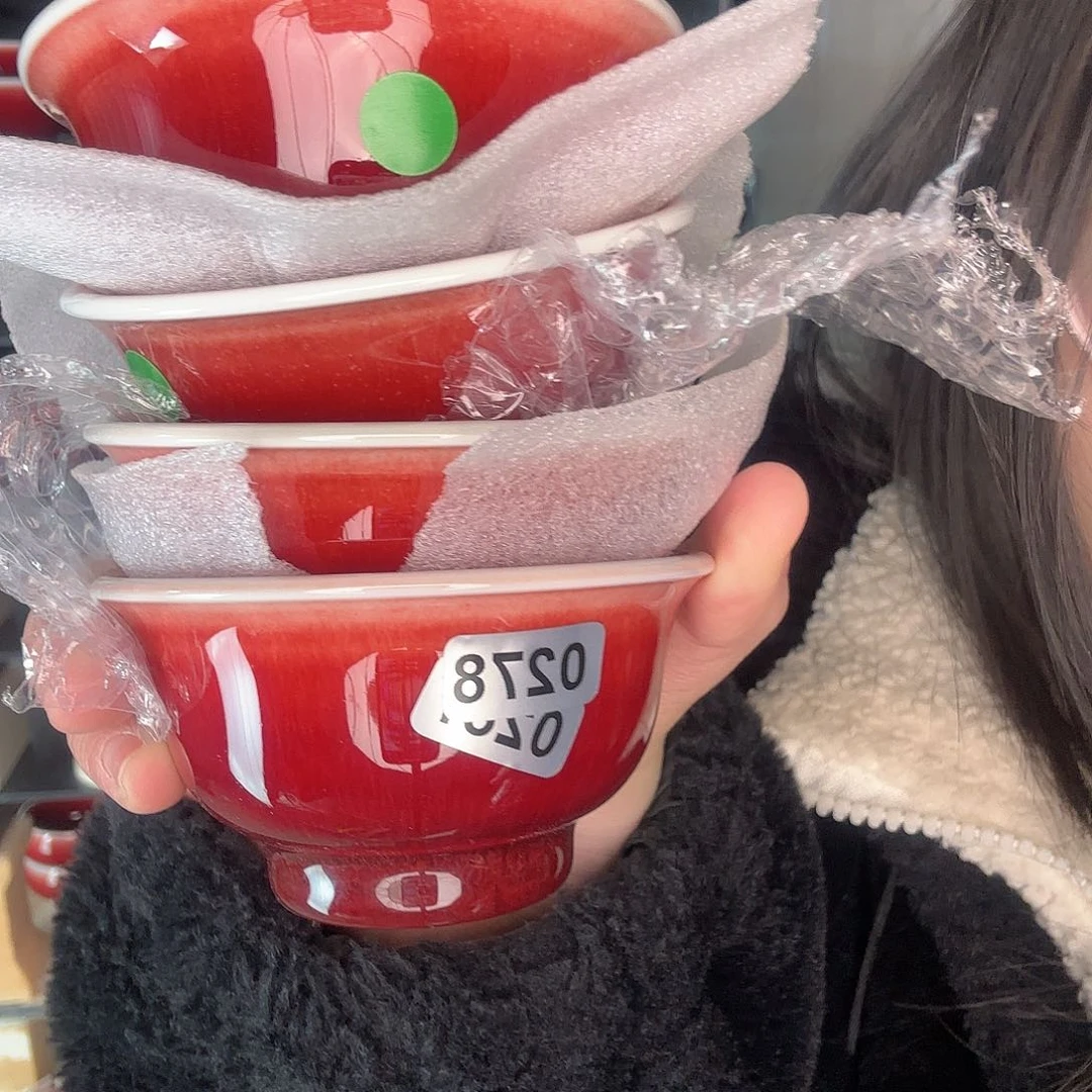 碗景德镇郎红陶瓷瑕