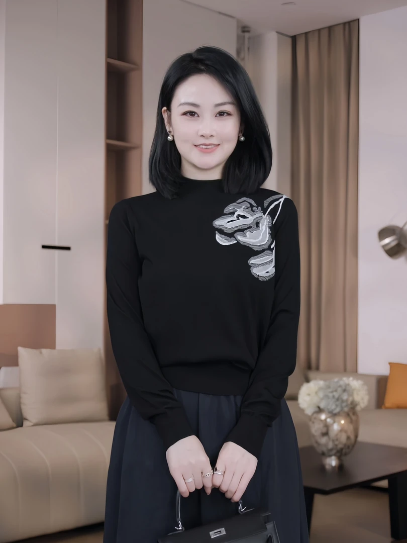 Nuovo Borgo 秋冬新品羊毛真丝打底衫修身显瘦提花套头针织衫8279