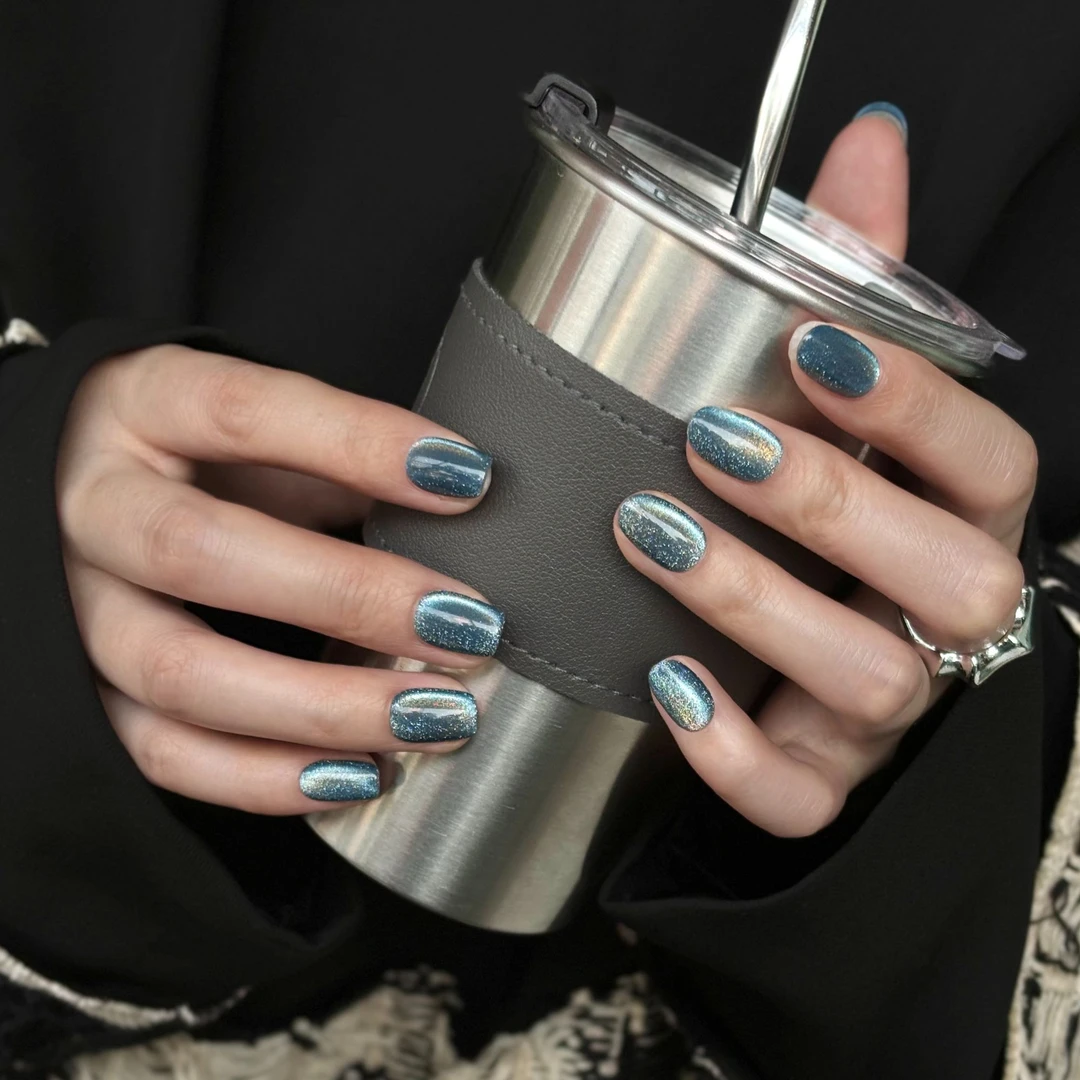 「S759金秋月下」双色烟花水晶球侧光猫眼纯手工穿戴甲18种甲型定制