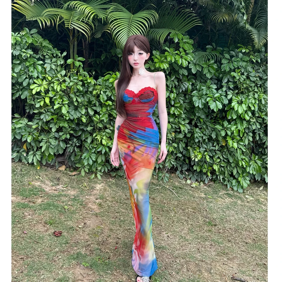 小洋家原创【春渡芝】夏季新款辣妹绝美性感露背海边度假长裙设计N