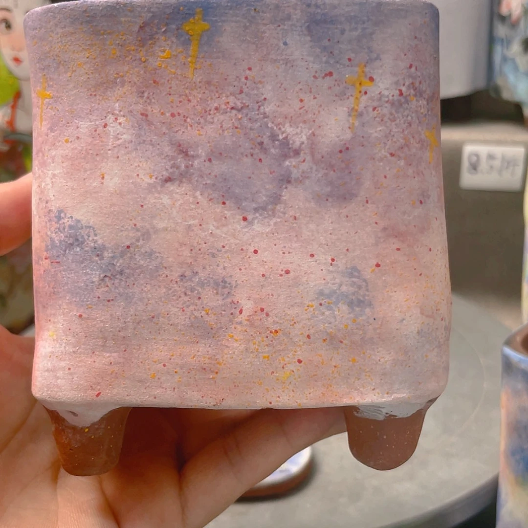 【闪购商品】瓷片夏*手绘多肉花盆