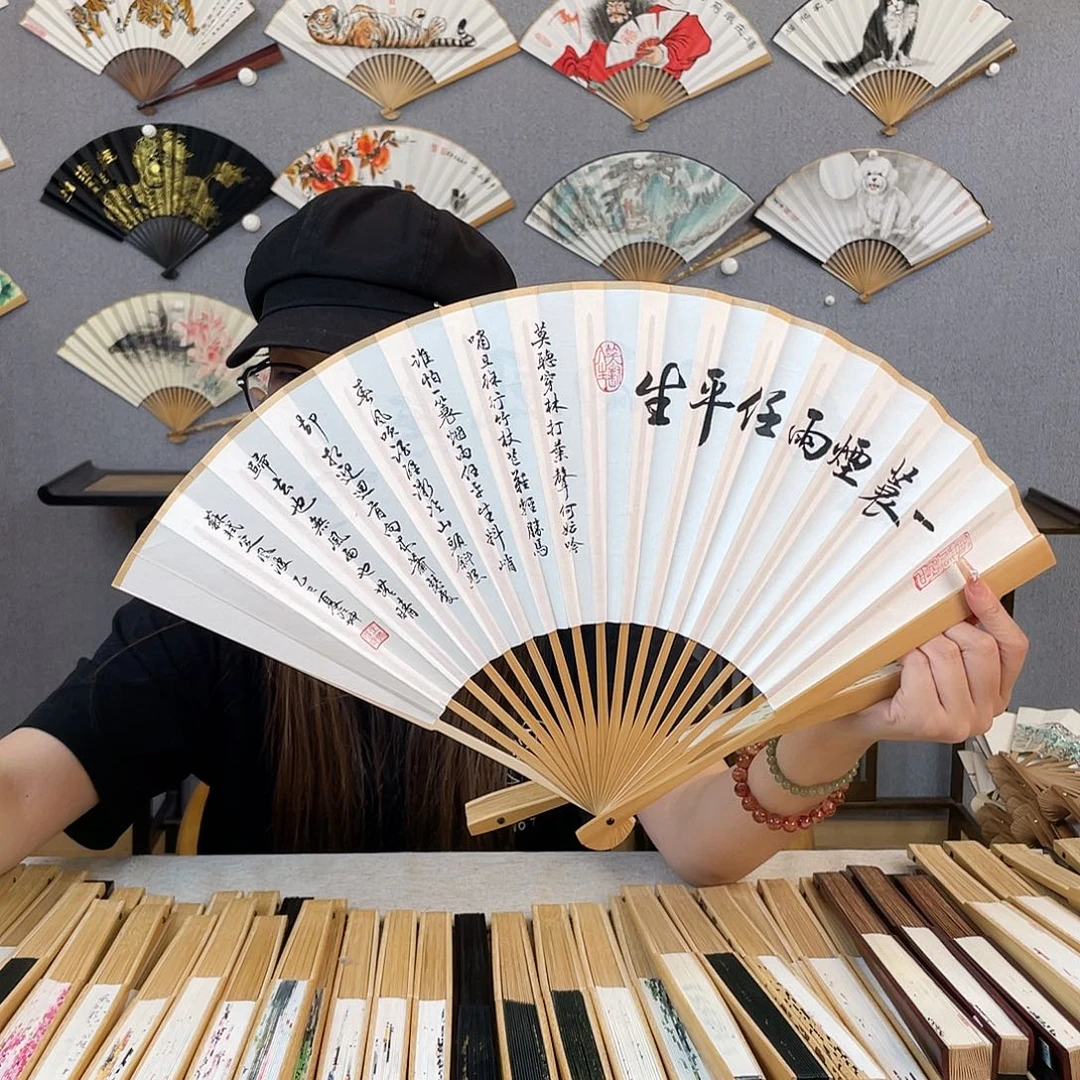 国画95寸玉竹-纯手绘-文玩扇骨（默认粘好）定风波
