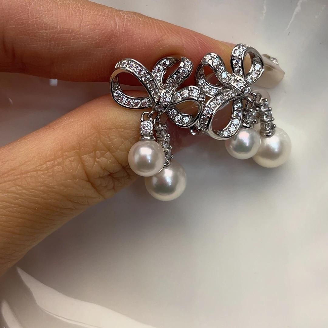 海水珍珠银S925镶嵌耳饰