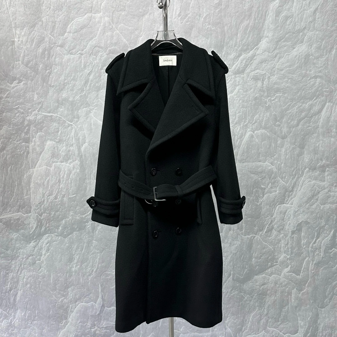 未使用 YSL/圣罗兰 SLP SS24长款羊毛大衣外套（公价5w）48码D19112